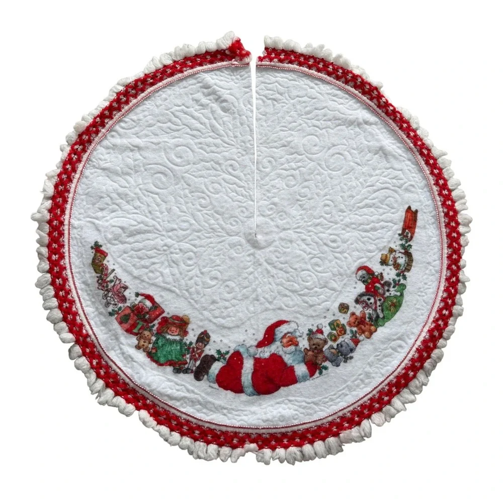 Vintage Giordano Art Santa Claus Quilted Felt Christmas Tree‎ Skirt 1986 40